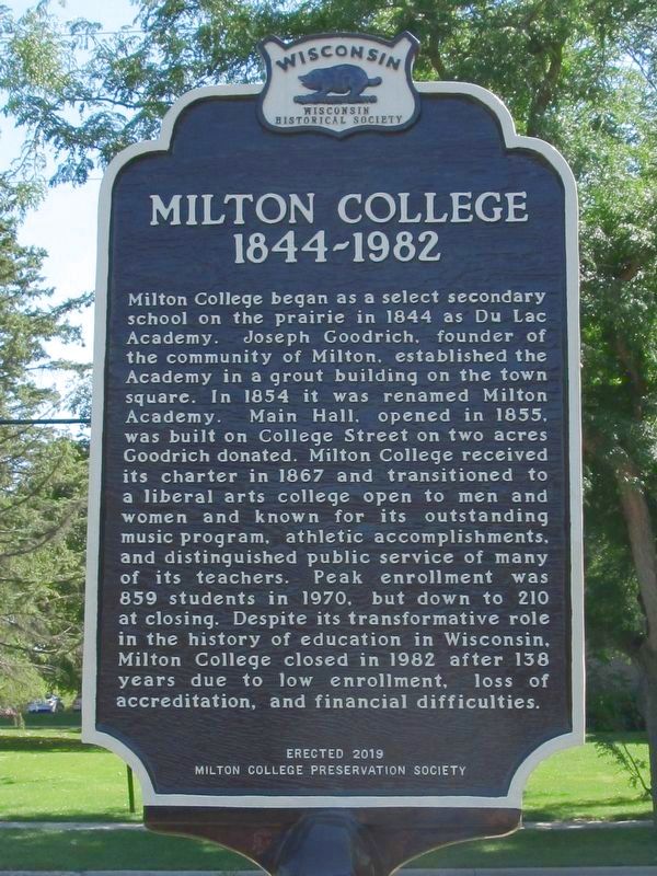 Milton College Marker image. Click for full size.
