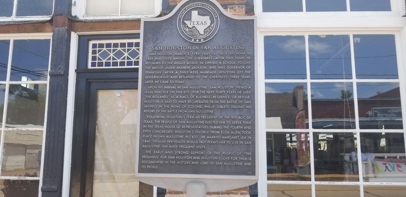 Sam Houston in San Augustine Marker image. Click for full size.