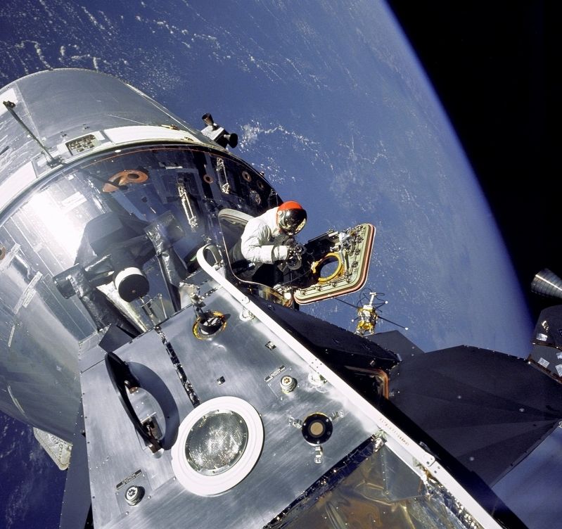 Apollo 9 Command Module docked with Lunar Module image. Click for full size.