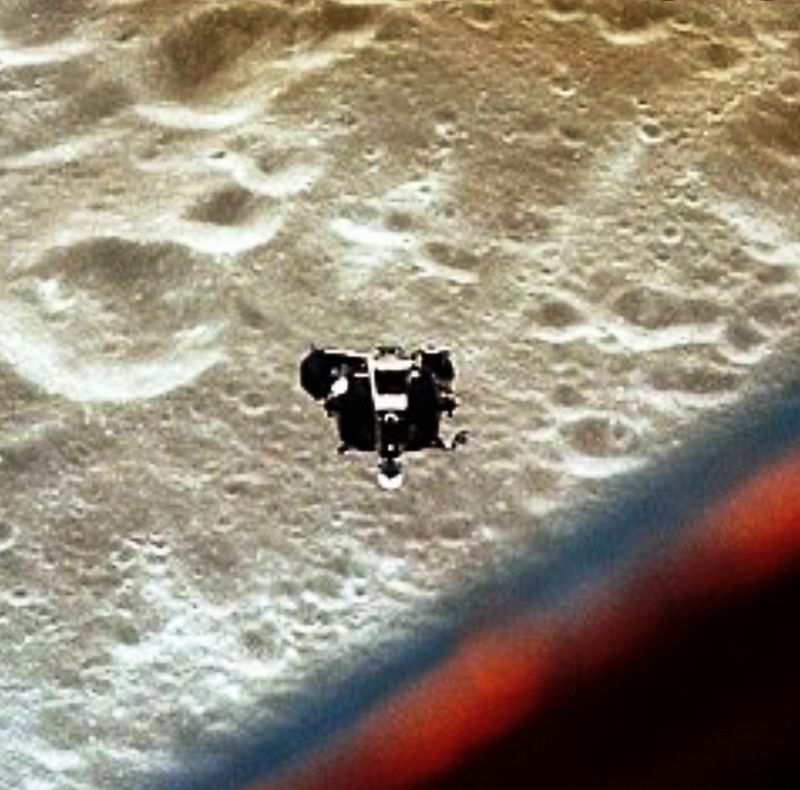 Apollo 10 Lunar Module orbiting the Moon image. Click for full size.