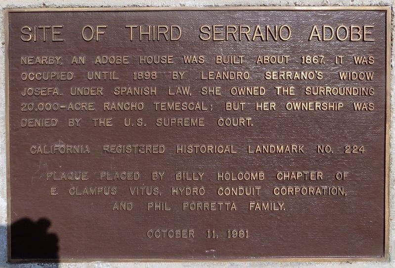 Site of Third Serrano Adobe Marker. Click for full size. Site of Third Serrano Adobe Marker image. Click for full size.