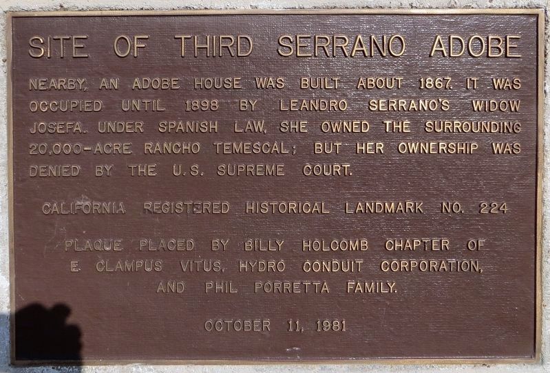 Site of Third Serrano Adobe Marker image. Click for full size.