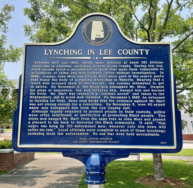 Lynching in Lee County Marker image. Click for full size.