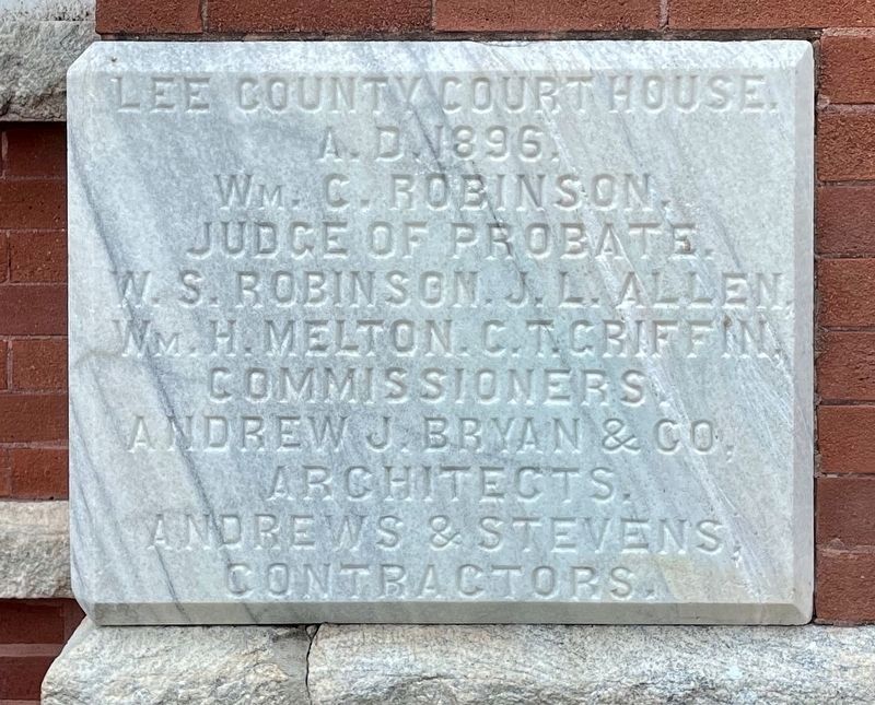 Lee County Courthouse cornerstone. image. Click for full size.