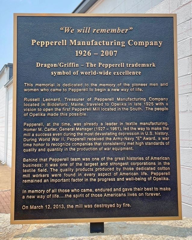 Pepperell Manufacturing Company Marker image. Click for full size.