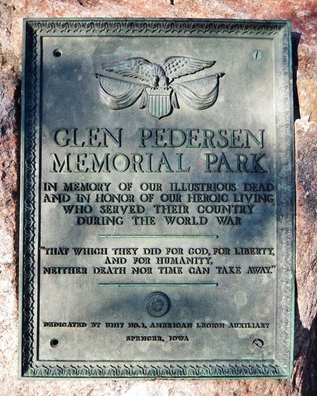 Glen Pedersen Memorial Park Marker image. Click for full size.