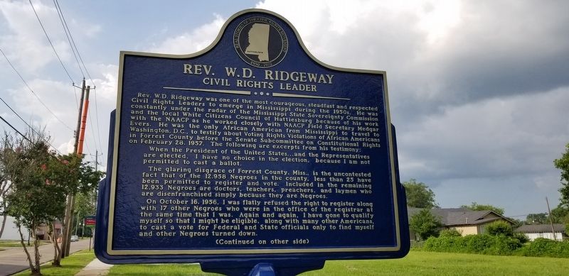 Rev. W.D. Ridgeway Marker Side A. Click for full size. Rev. W.D. Ridgeway Marker Side A image. Click for full size.