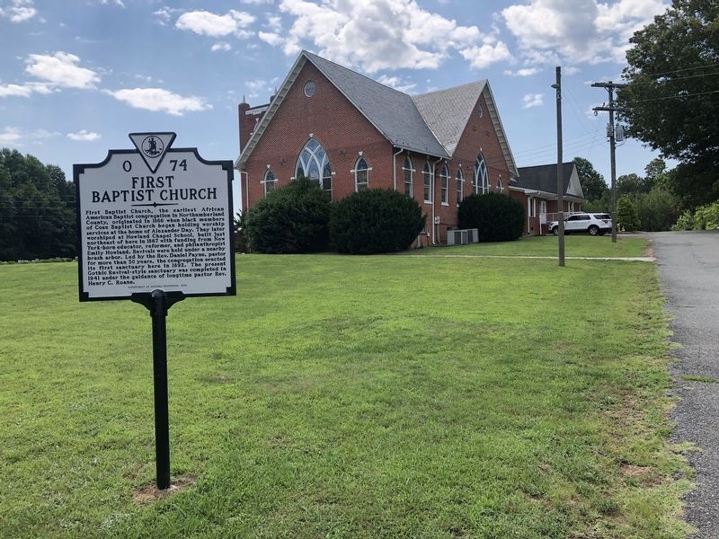 First Baptist Church Marker with the church visible in the background image. Click for full size.