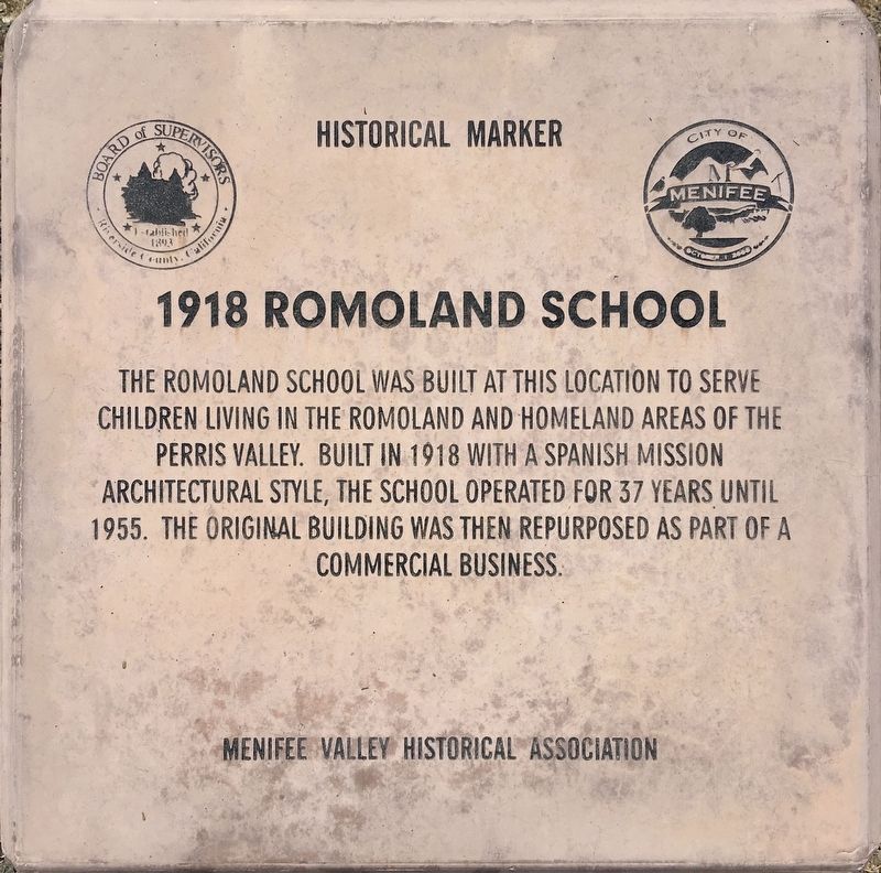 1918 Romoland School Marker image. Click for full size.