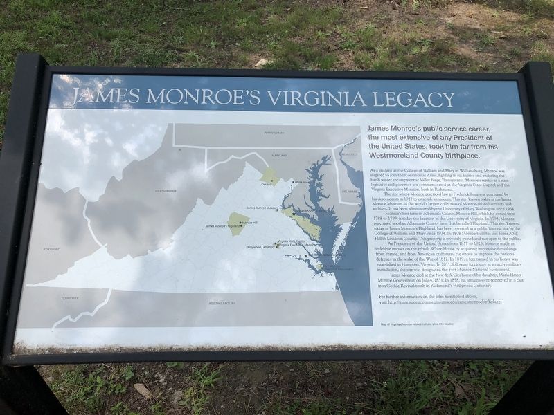 James Monroe's Virginia Legacy Marker image. Click for full size.