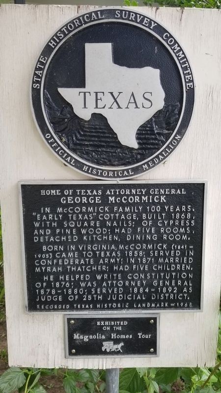 Home of Texas Attorney General George McCormick Marker image. Click for full size.