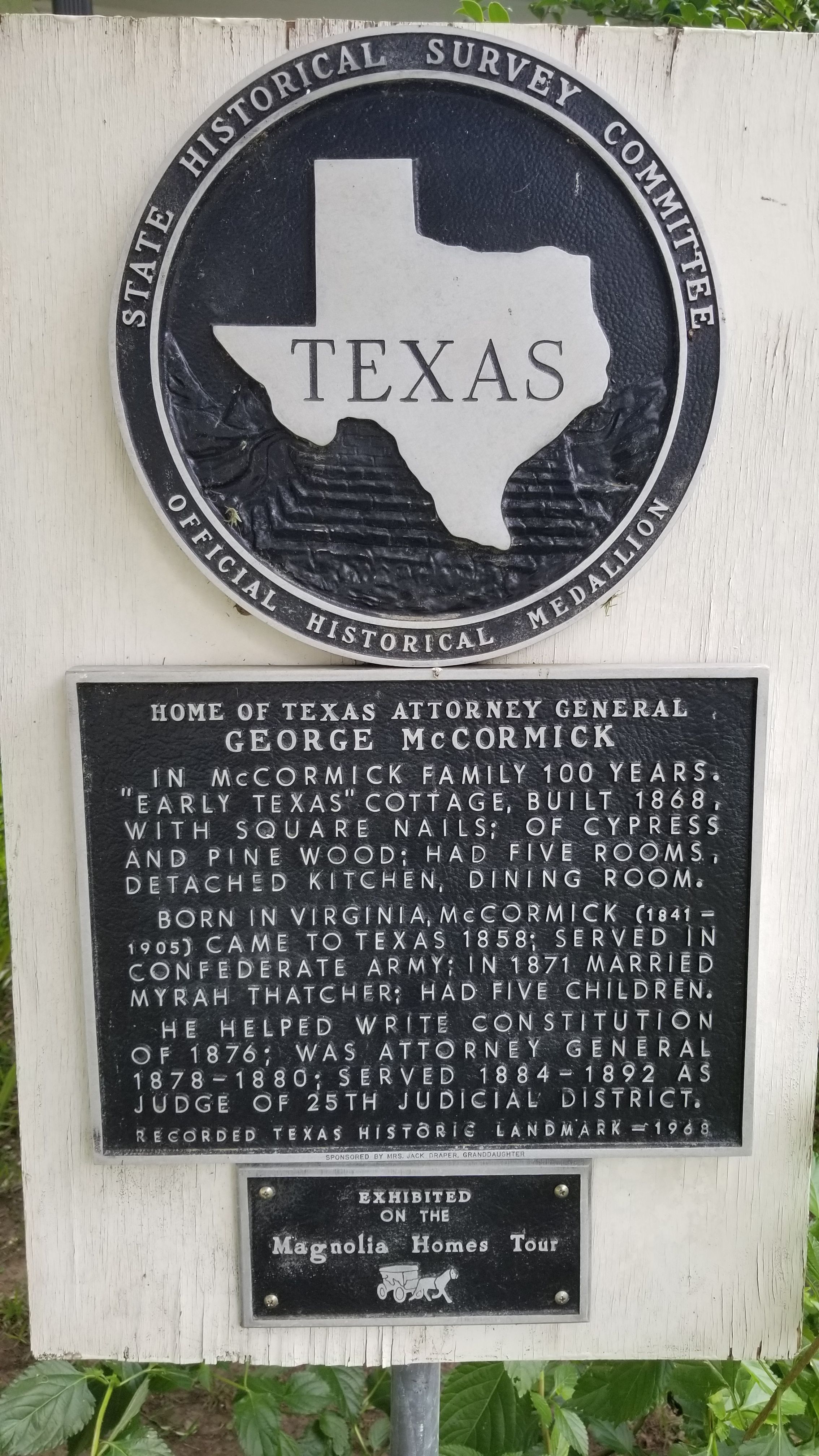 Home of Texas Attorney General George McCormick Marker