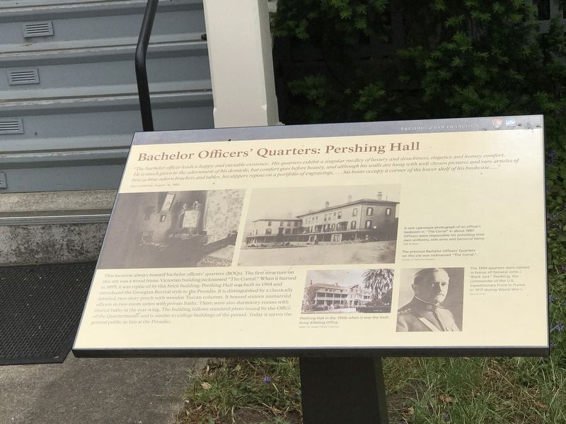 Bachelor Officers' Quarters: Pershing Hall Marker. Click for full size. Bachelor Officers' Quarters: Pershing Hall Marker image. Click for full size.