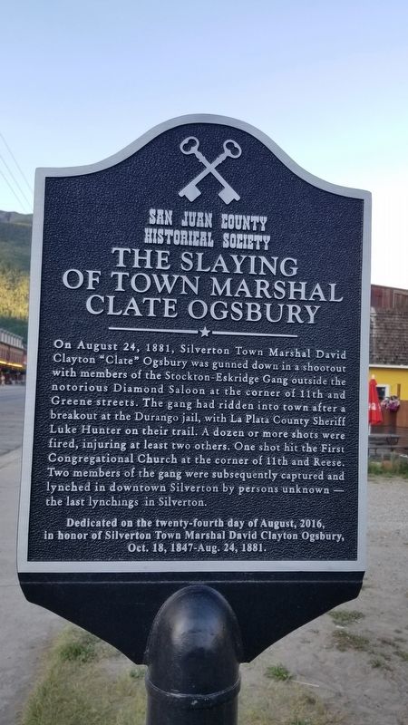 The Slaying of Town Marshal Clate Ogsbury Marker image. Click for full size.