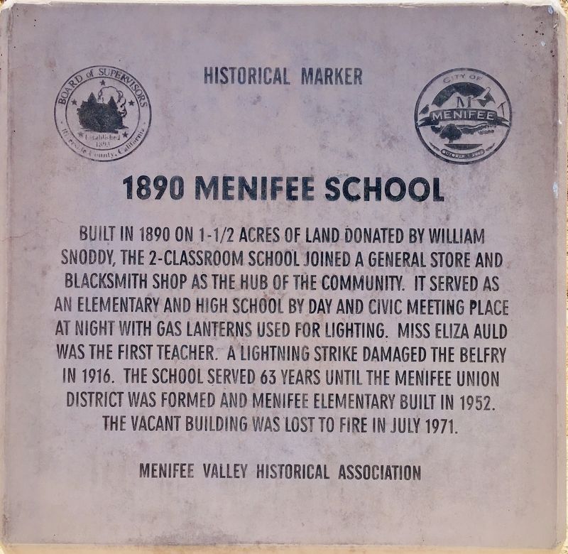 1890 Menifee School Marker image. Click for full size.