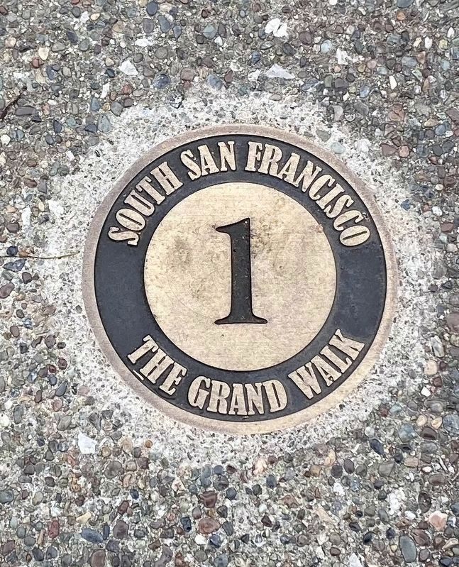 "The Grand Walk" tour - Site No. 1 sidewalk marker image. Click for full size.