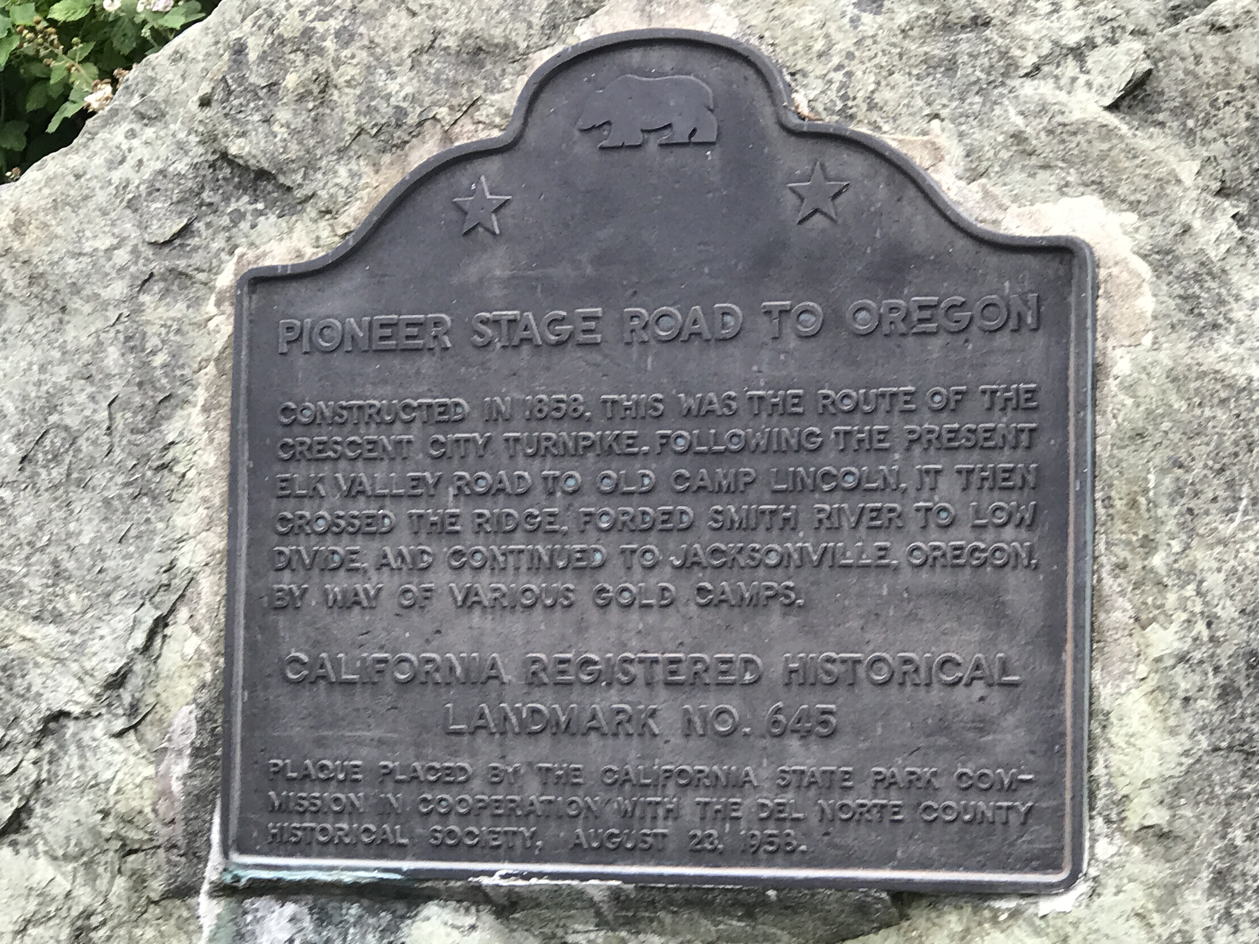 Pioneer Stage Road to Oregon Marker