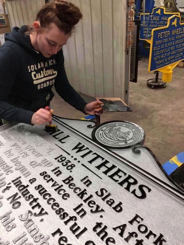 Marker being fabricated at Sewah Studios, Marietta, OH. Click for full size. Marker being fabricated at Sewah Studios, Marietta, OH image. Click for full size.