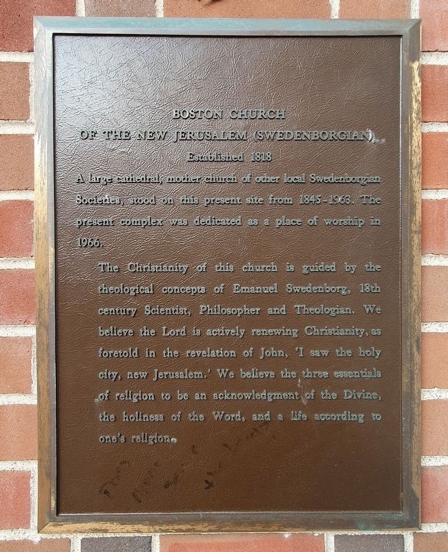 Boston Church of the New Jerusalem (Swedenborgian) Marker. Click for full size. Boston Church of the New Jerusalem (Swedenborgian) Marker image. Click for full size.