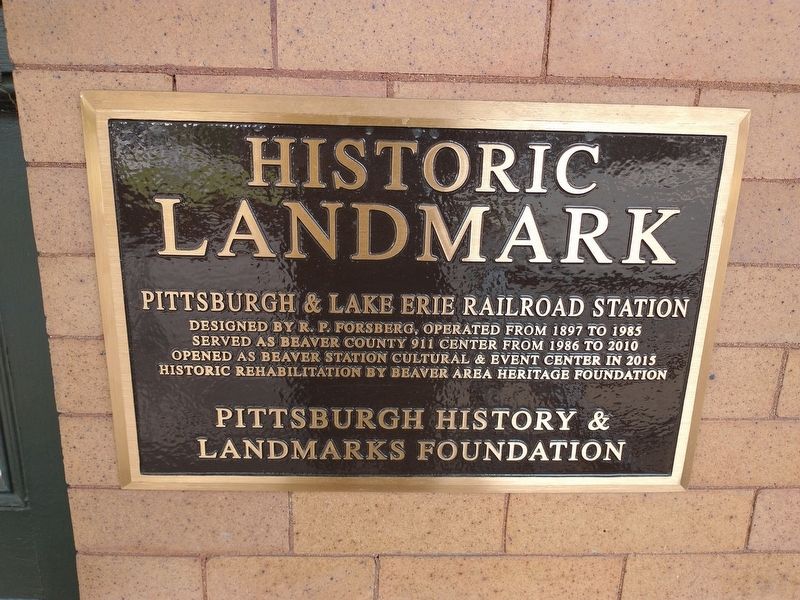 Pittsburgh & Lake Erie Railroad Station Marker. Click for full size. Pittsburgh & Lake Erie Railroad Station Marker image. Click for full size.