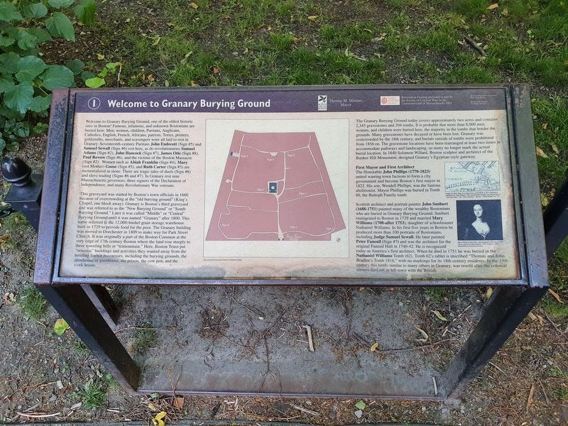 Welcome to Granary Burying Ground Marker. Click for full size. Welcome to Granary Burying Ground Marker image. Click for full size.