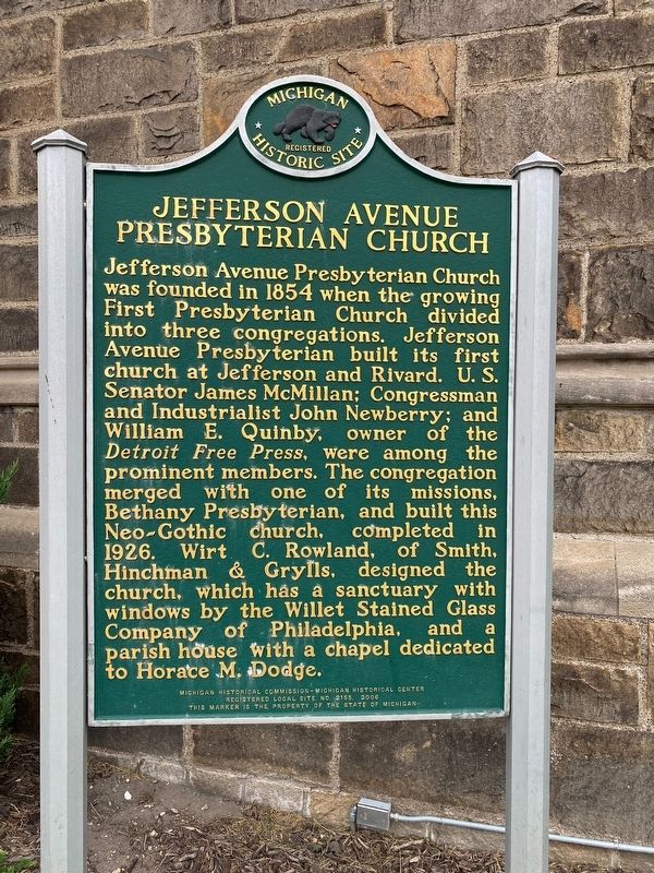 Jefferson Avenue Presbyterian Church Marker. Click for full size. Jefferson Avenue Presbyterian Church Marker image. Click for full size.