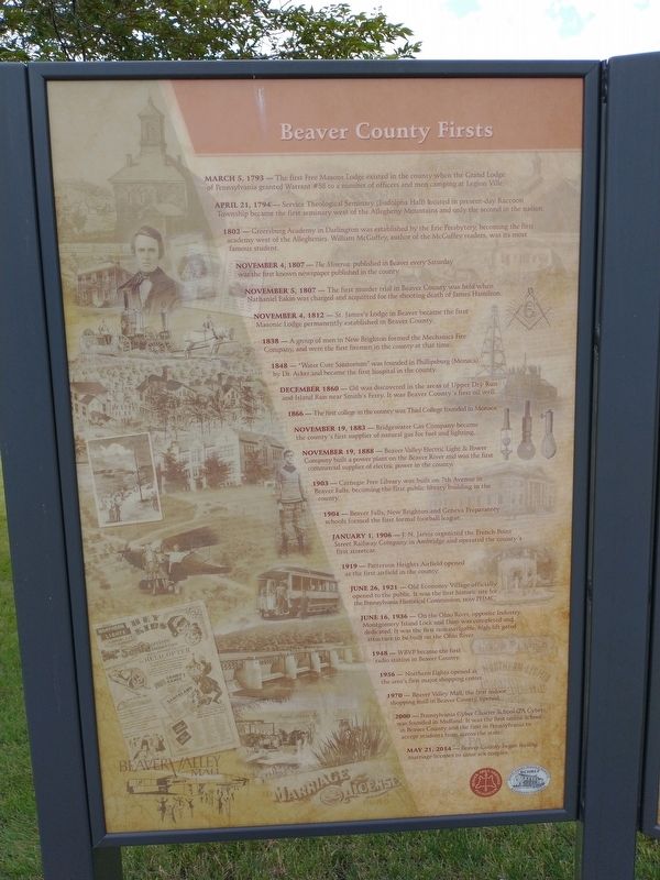 Beaver County Firsts Marker. Click for full size. Beaver County Firsts Marker image. Click for full size.