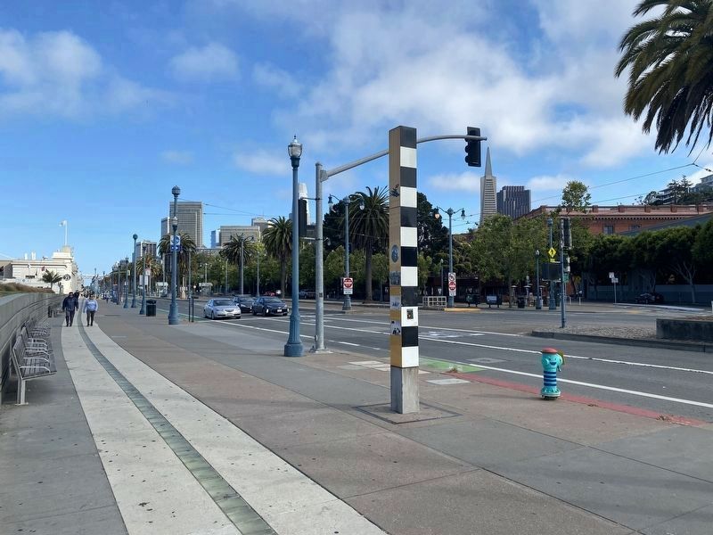 Down to the Sea in Ships Marker - wide view, looking south along the Embarcadero image. Click for full size.