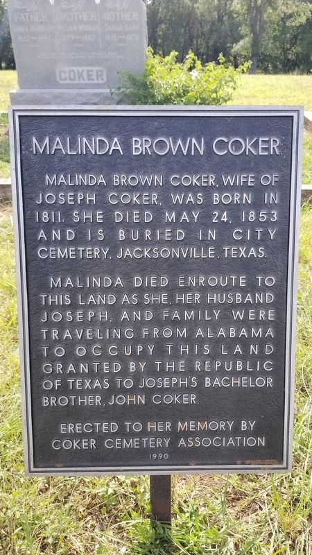 Malinda Brown Coker Marker. Click for full size. Malinda Brown Coker Marker image. Click for full size.