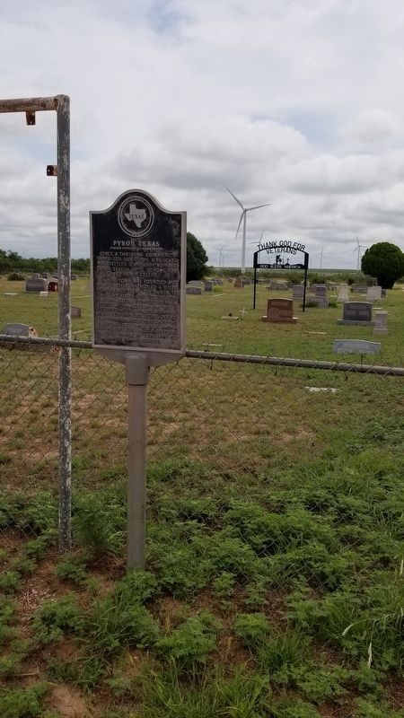 The Pyron cemetery and the marker image. Click for full size.