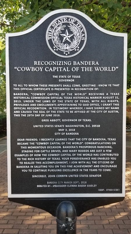 Recognizing Bandera "Cowboy Capital of the World" Marker image. Click for full size.