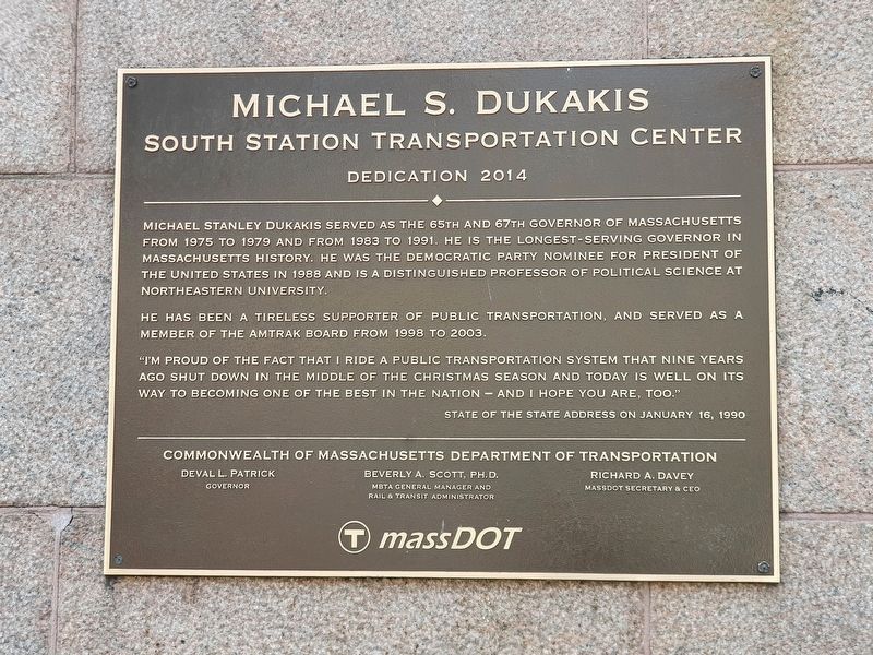 Michael S. Dukakis South Station Transportation Center Marker image. Click for full size.