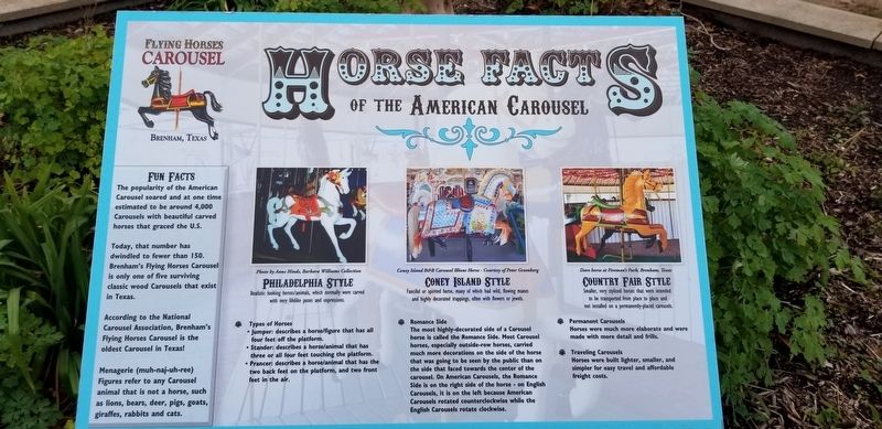 Horse Facts of the American Carousel Marker image. Click for full size.
