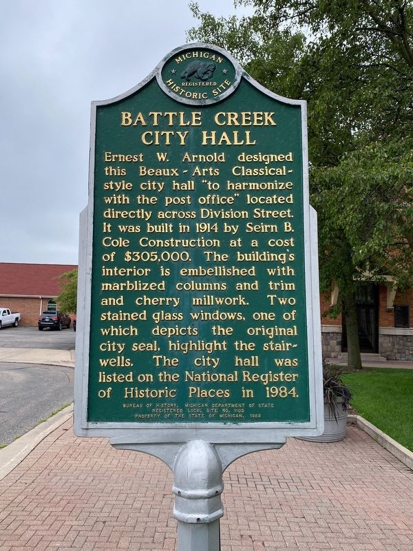 Battle Creek City Hall Marker image. Click for full size.