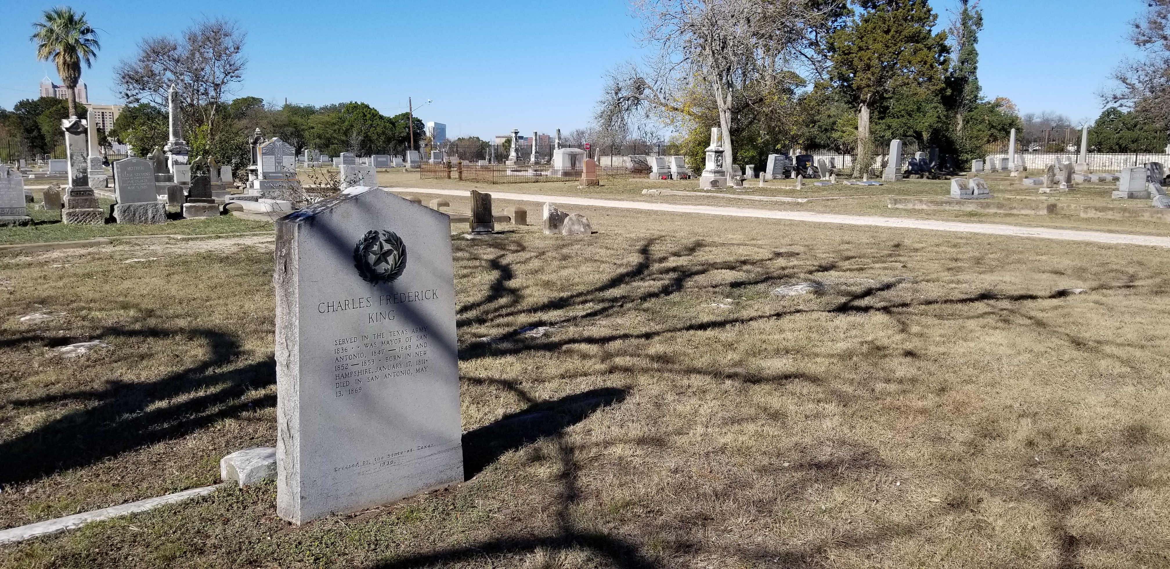 The view of the Charles Frederick King Marker in the cemetery