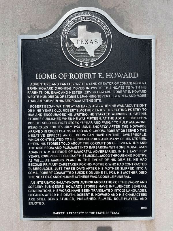 Home of Robert E. Howard Marker image. Click for full size.