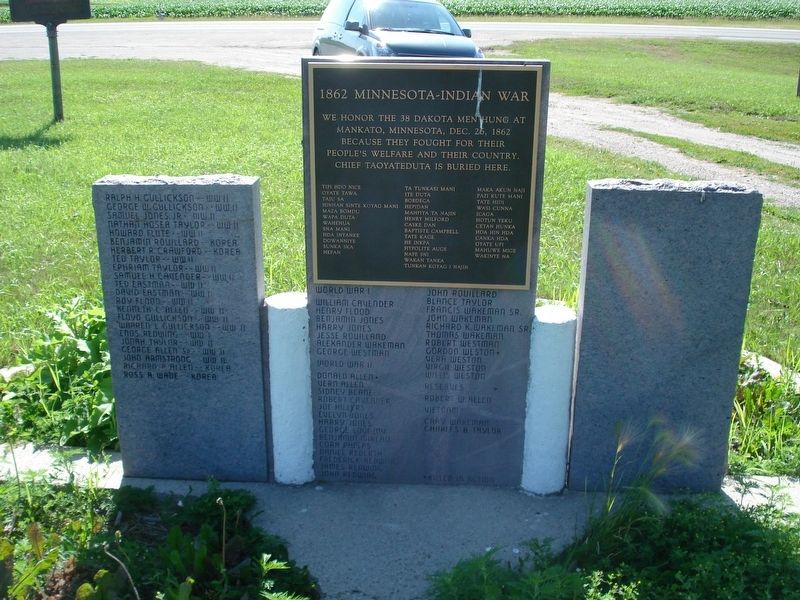 War Memorial to deceased veterans including Dakota Soldiers from War of 1862. Click for full size. War Memorial to deceased veterans including Dakota Soldiers from War of 1862 image. Click for full size.