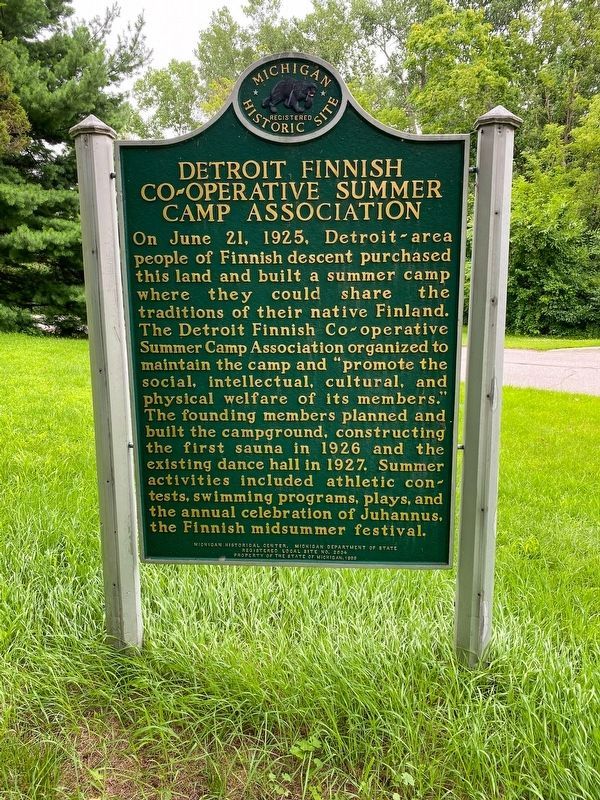 Detroit Finnish Co-operative Summer Camp Association Marker image. Click for full size.