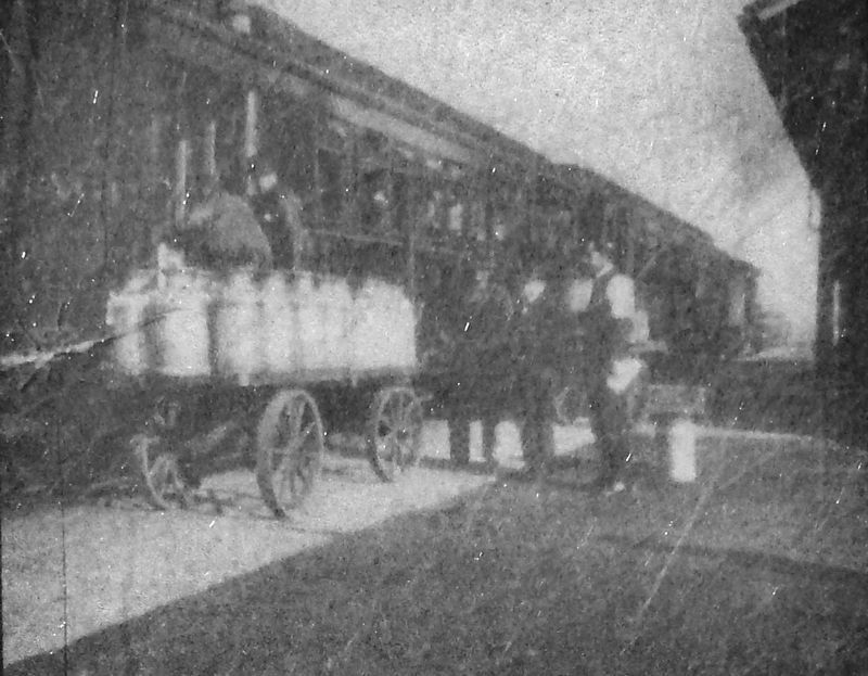 Marker detail: Loading milk onto the Uncle Sam, 1915 image. Click for full size.
