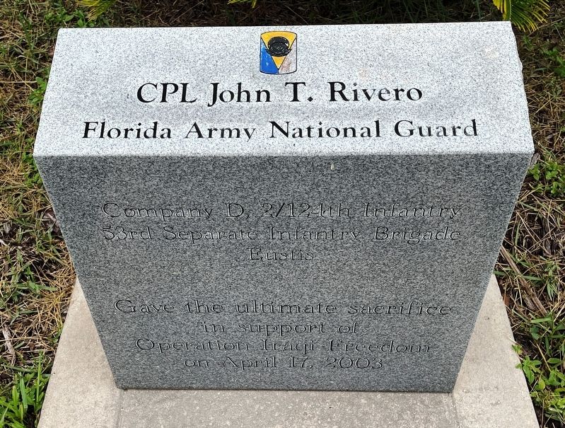 CPL John T. Rivero Marker. Click for full size. CPL John T. Rivero Marker image. Click for full size.