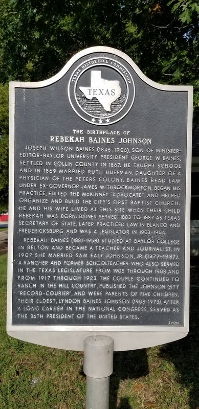 The Birthplace of Rebekah Baines Johnson Marker image. Click for full size.