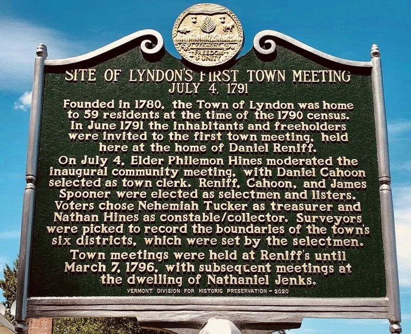 Site of Lyndon's First Town Meeting Marker image. Click for full size.