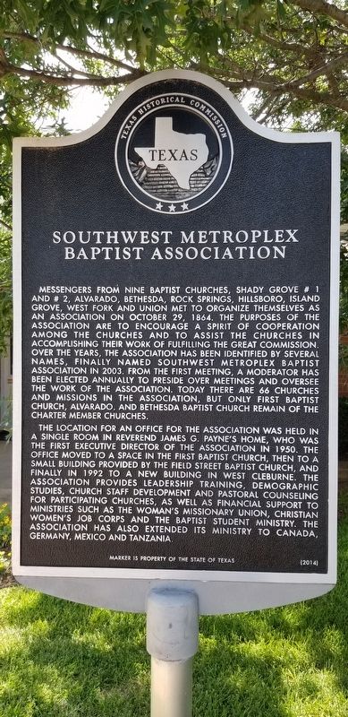 Southwest Metroplex Baptist Association Marker. Click for full size. Southwest Metroplex Baptist Association Marker image. Click for full size.