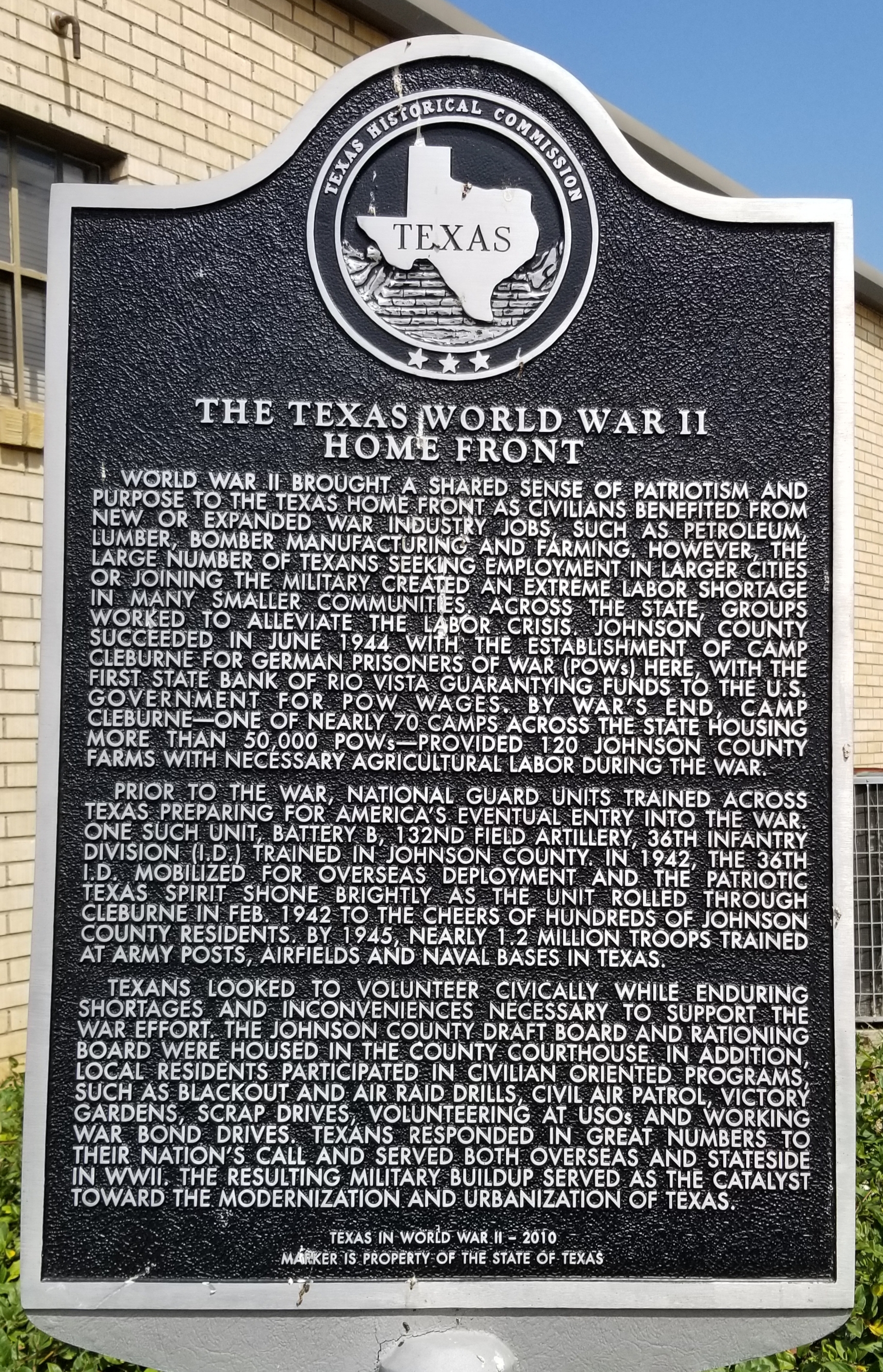 The Texas World War II Home Front Marker