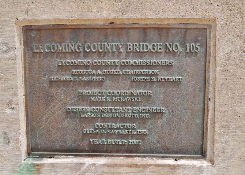 Lycoming County Bridge No. 105 plaque image. Click for full size.