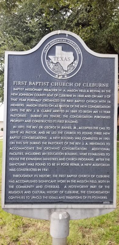 First Baptist Church of Cleburne Marker image. Click for full size.