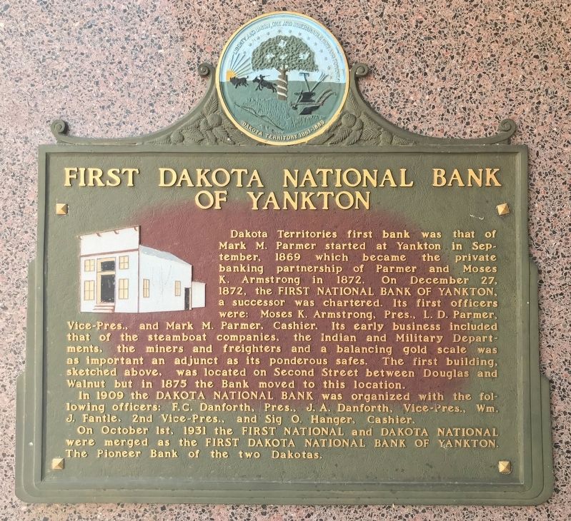 First Dakota National Bank of Yankton Marker image. Click for full size.