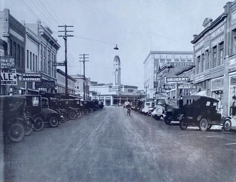 Marker inset: <i> Looking down Commercial Street at the Mt. Baker Theatre, circa 1927.</i> image. Click for full size.