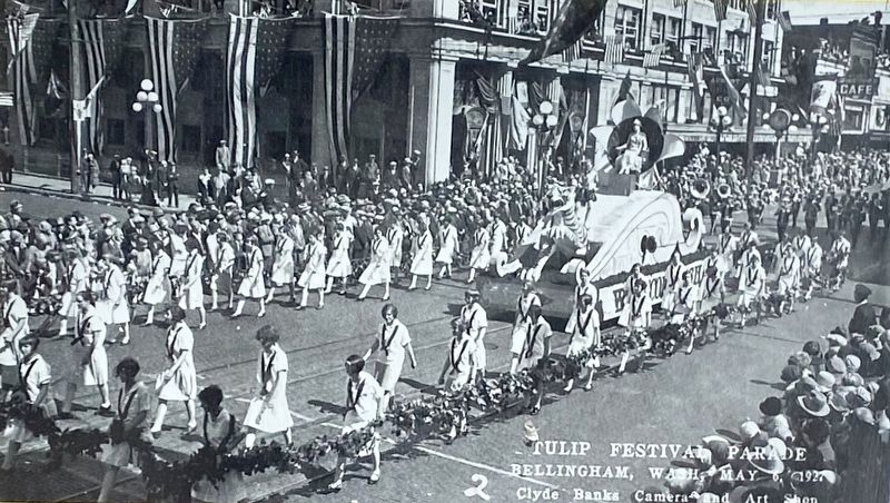 Marker inset: <i> Whatcom High School's tiger lily float...</i> image. Click for full size.