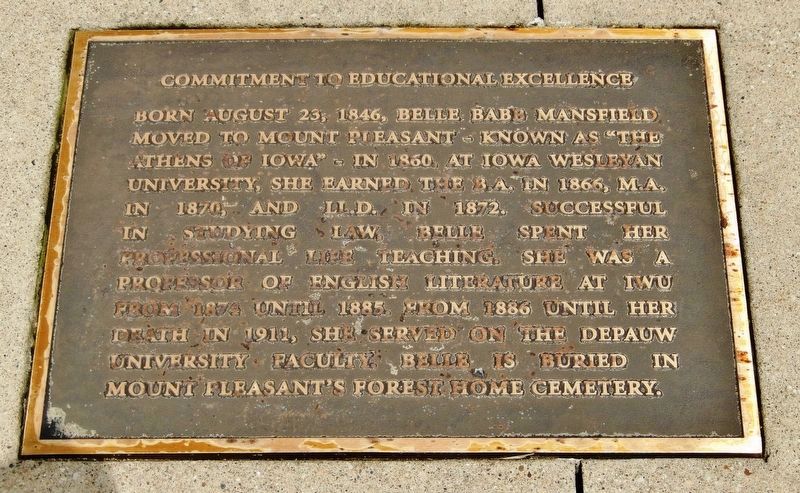 Belle Babb Mansfield Marker<br>(<i>Commitment to Educational Excellence panel</i>). Click for full size. Belle Babb Mansfield Marker<br>(<i>Commitment to Educational Excellence panel</i>) image. Click for full size.